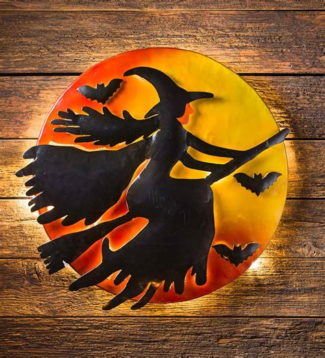 The Perfect Centerpiece for Your Halloween Mantel: Light Up Witch with Birds Halloween Wall Art
